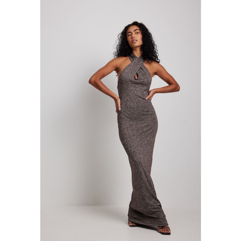Women's NA-KD Maxi Dress Size M Brown Halter Neck